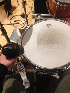 The mic was placed about 3 inches from the rim of the snare pointed directly at the middle. 